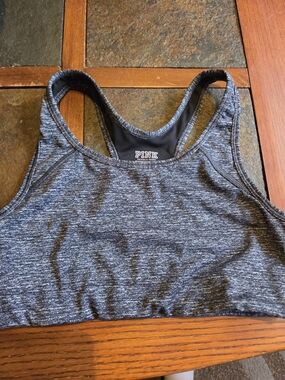 PINK Victoria's Secret Heather Gray Racerback Sports Bra - Comfortable Support